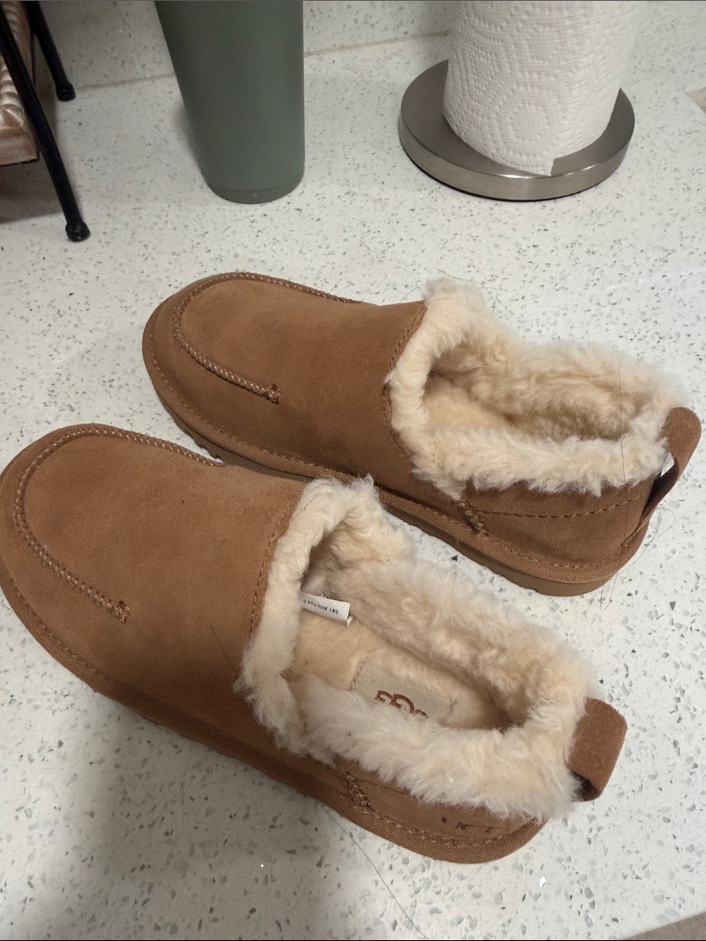 UGG Chestnut Brown Suede Shearling-Lined Slip-Ons